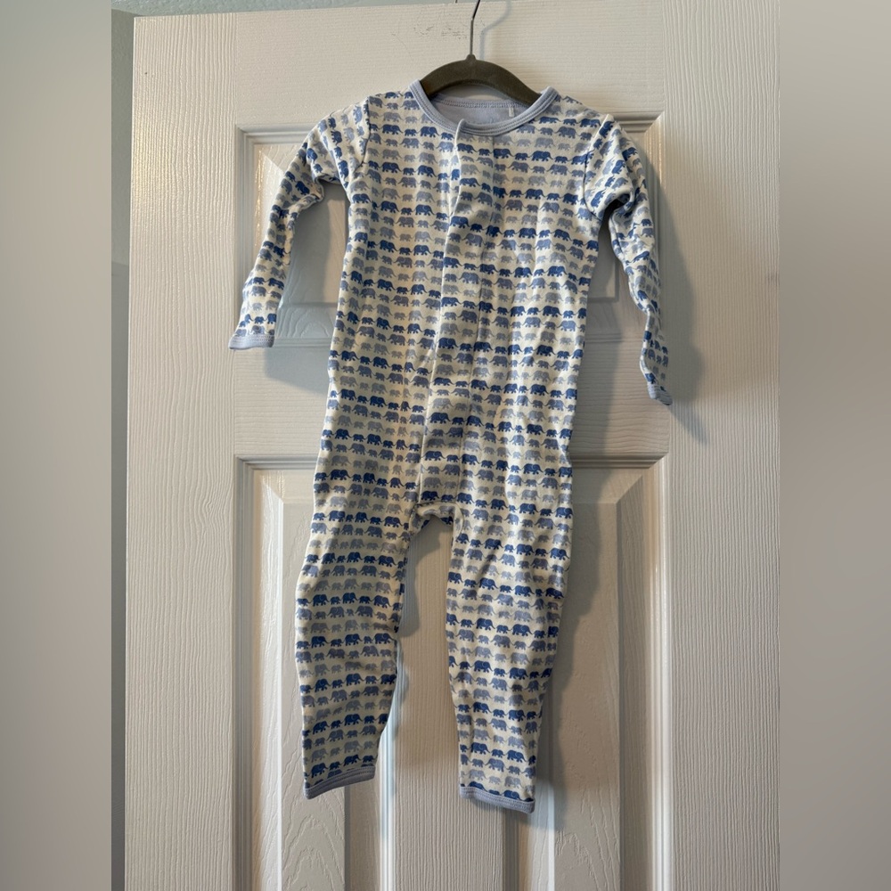 Simply MagneticMe 12-18m blue dancing elephants organic cotton magnetic coverall